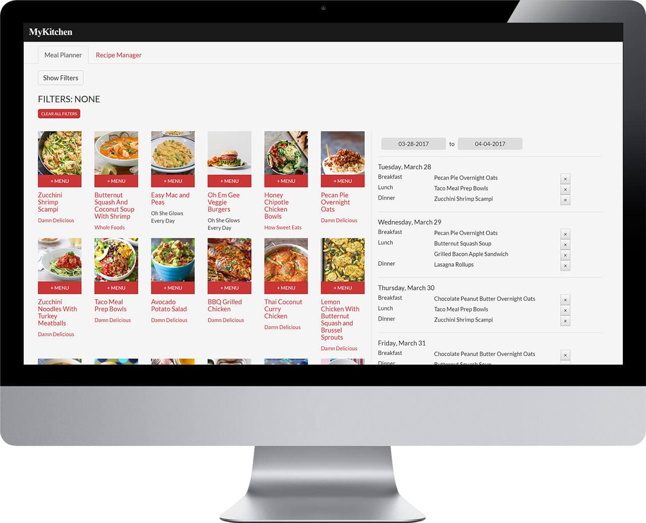 Filtered search results in the mykitchen application